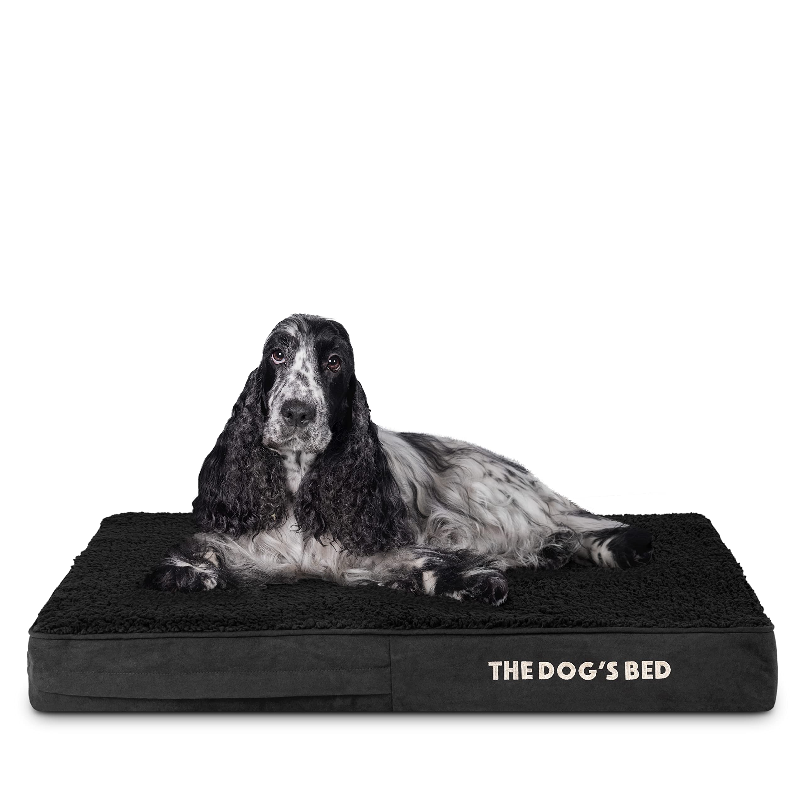 The Dog’s Bed Orthopaedic Memory Foam Dog Bed for Medium Dogs, Waterproof Support Mattress, Removable Washable Cover, Pressure Relief & Joint Support, Black Plush, 10cm Thick