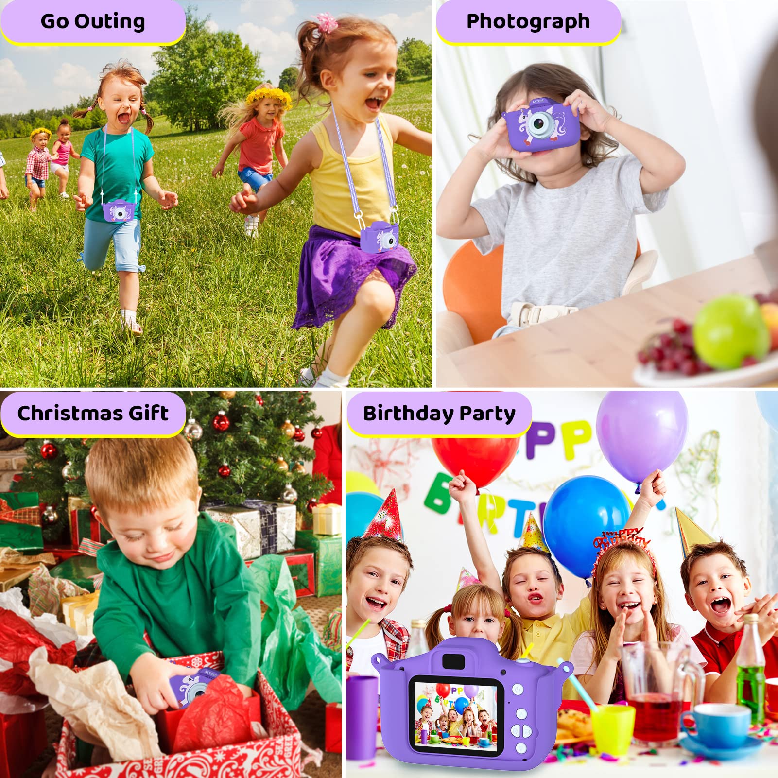 Kids Camera,Upgrade HD Digital Camera for Toddlers, Kid Camera Toys for 4 Year Old Girls Boys, Christmas Birthday Gifts for Age 3 4 5 6 7 8 9 10 Year Old with 32GB SD Card & Silicone Cover (Purple)