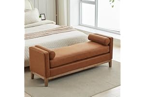 Aortzio End of Bed Bench for Bedroom, 66.34'' Long King Size Vegan Leather Bench with Arms Upholstered Shoe Bench for Entryway, Hallway, Cloakroom, Window Bench (Brown PU).