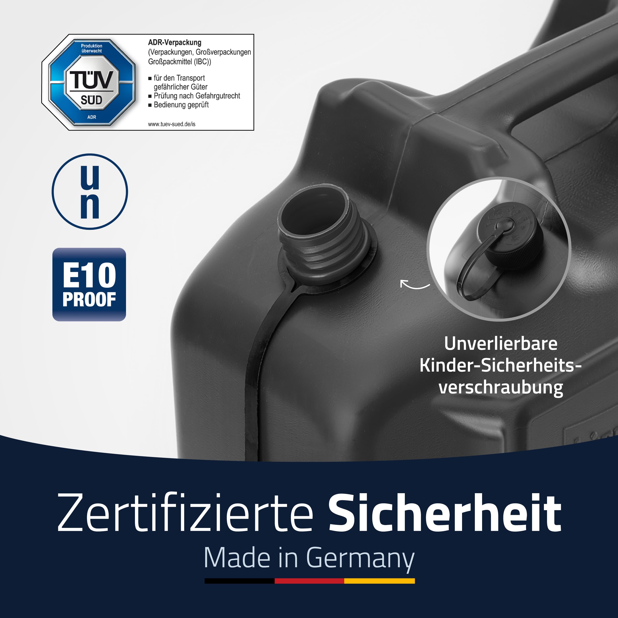 hünersdorff Kraftstoff-Kanister Profi 20L für Benzin, Diesel und andere Gefahrgüter, UN-Zulassung, Made in Germany, TÜV-geprüfte Produktion, schwarz 4