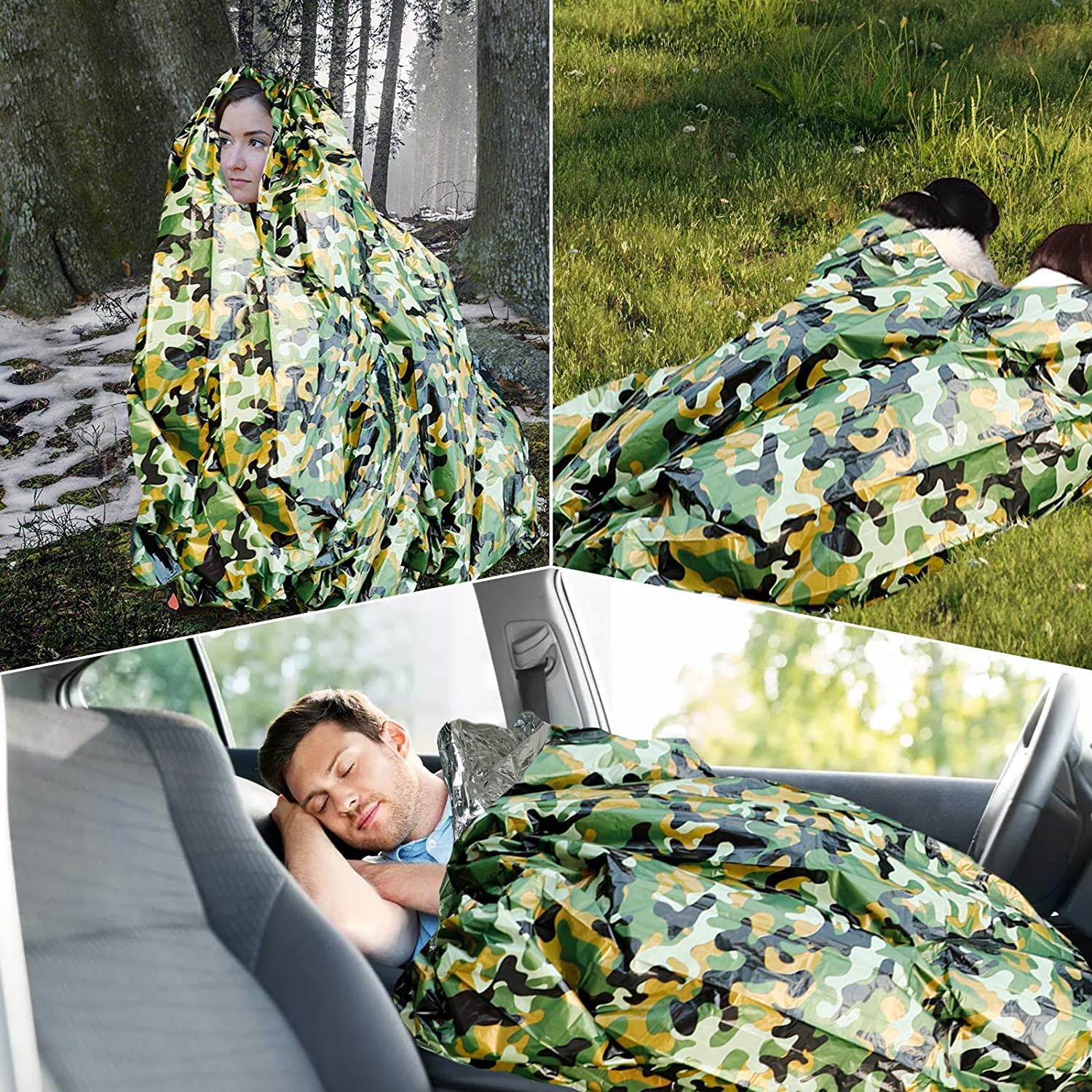 EEEKit Emergency Sleeping Bag, Pack of 2 Lightweight Waterproof Survival Bag, Thermal Emergency Blankets, Portable Mylar Survival Equipment with Whistle for Camping, Hiking, Outdoor Activities