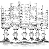 GOROGILE 6 PCS Vintage Champagne Flutes, 5 oz Clear Goblet Champagne Glasses, Hobnail Drinking Glasses Ideal for Party Wedding Toasting Drinking Champagnes, New Years Eve Party Supplies