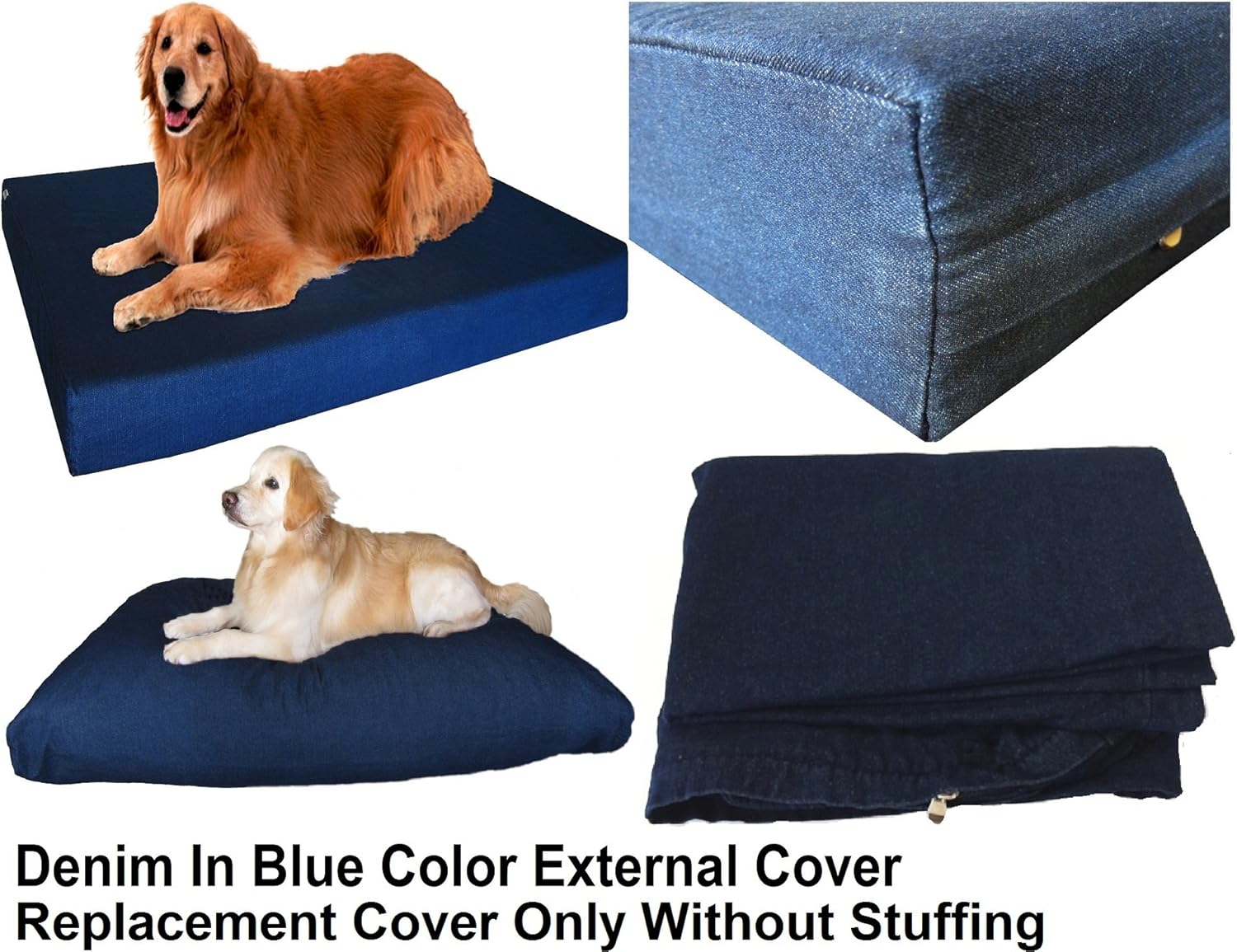 Dogbed4less 40X35X4 Inches Blue Color Durable Denim Jean Dog Pet Bed External Zipper Cover - Replacement Cover only : Pet Supplies