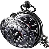 Vintage Pocket Watch for Men Roman Numerals Scale Quartz Watches with Chain | for Xmas Fathers Day Gift