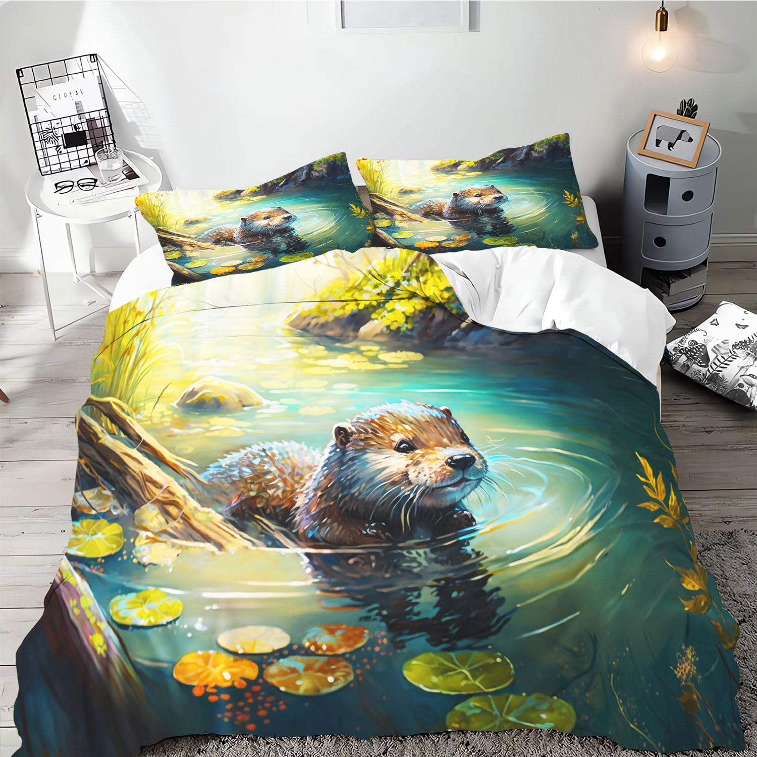 SMchwbc Otter Bed Linen 135 x 200 cm, Cute Otter Duvet Cover for Boys Girls, Otter Animal Bed Linen Set, 3D Print, Ottertier Bed Linen, 100% Microfibre, Animal Red Duvet Cover (220 x 240 cm, 6)