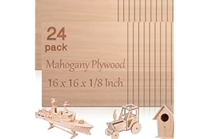 VEMKYRIO 24 Pcs Mahogany Plywood Sheets,16 x 16 x 1/8 Inch - 3mm Thick Mahogany Unfinished Wood for Crafts Laser Cutting & Engraving, School DIY Projects, Painting, Fretwork, CNC Cutting, and Wood Burning