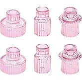 Vixdonos Taper Glass Candlestick Holders Tealight Candle Holders for Table Centerpieces, Wedding Decor and Dinner Party (6 Pcs, Pink)