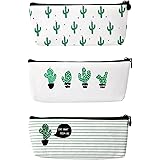 RIANCY Kawaii Cactus Pencil Case,Canvas Pencil Bag Pen Case Cosmetic Makeup Storage Bag Pencil Stationery Pouch Bag Case Pen Pencil Pouch for Kids, Girls,Boys,Students (3 Piece)