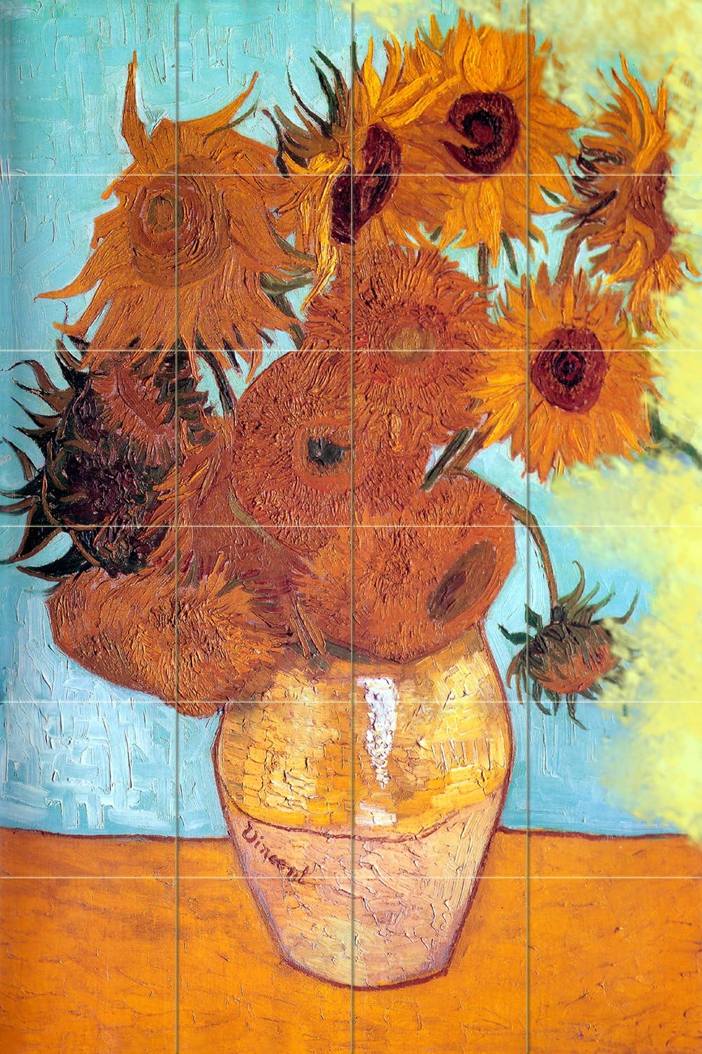Amazon Com Flekmanart Sunflowers By Vincent Van Gogh 24 Tile Art Mural Kitchen Shower Bath Backsplash 17 W X 25 5 H 4 25x4 25 Ceramic Tile W Satin Matte Finish Home Kitchen