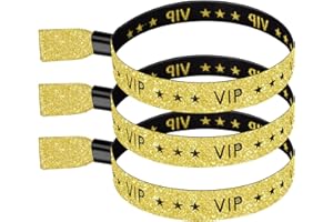 WRISTPHONBON 100 Pack VIP Metallic Wristbands for Event | Premium Cloth Wristband with Lurex Jacquard Weaving | Shimmering VIP Lettering Wristband for Events, Festivals and Access Control |Gold