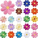 AUGSUN 30pcs Colorful Flowers Iron On Patches Daisy Flower Embroidered Sew Applique Repair Patch DIY Crafts for Clothing Jacket Jeans Pants Dress Backpack Hat Decorations