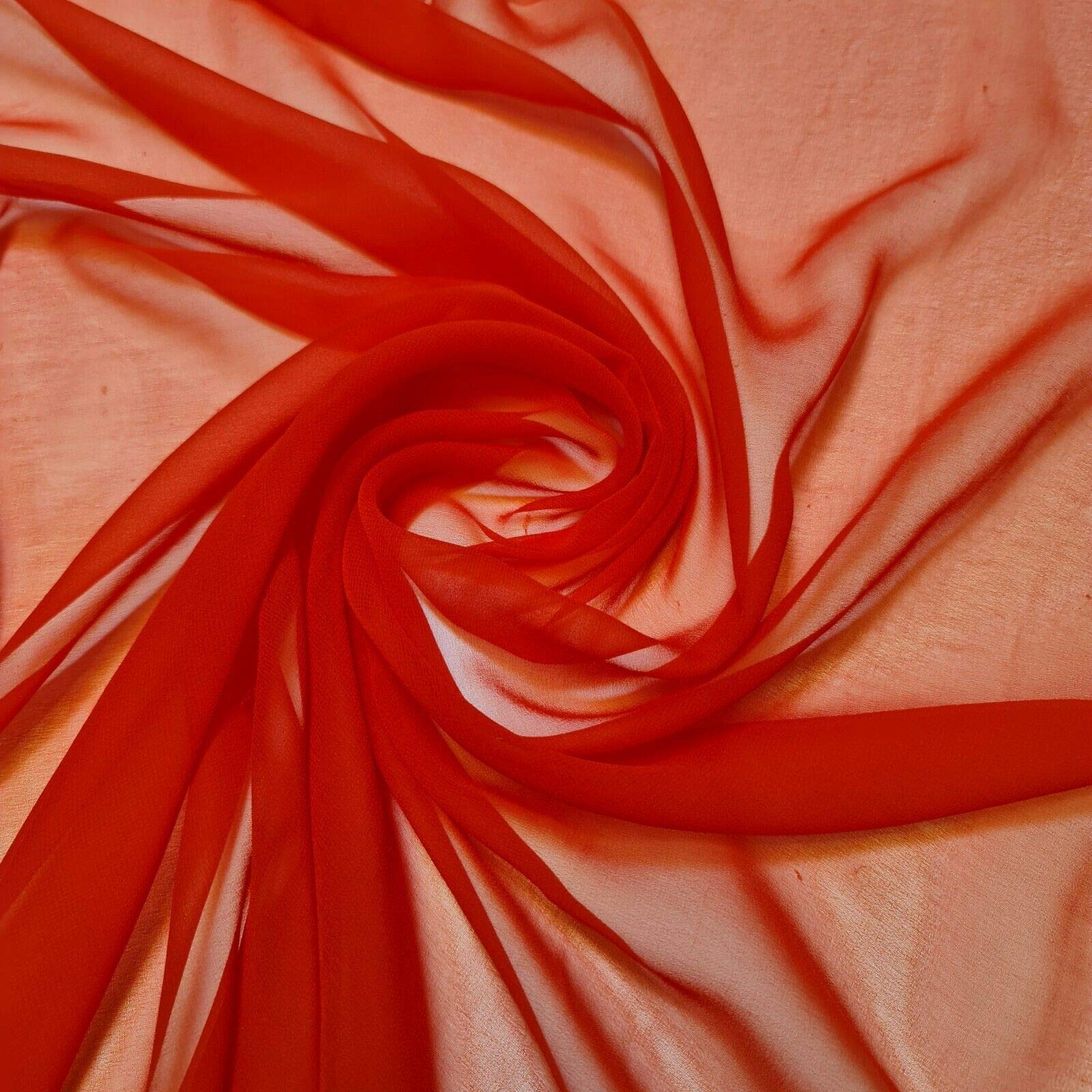 100% Polyester Moss Crepe Chiffon Sheer Decor Drape Dress Fabric 44" (2 Meter, Red)