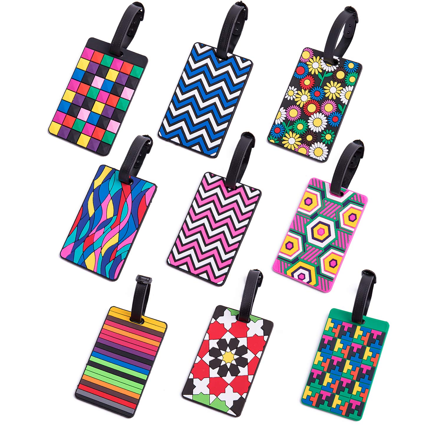 PVC Luggage Tag Travel Suitcase Labels Travel ID Card Holder,Travel ID Bag Tag (9Pack Colorful)