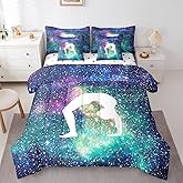 Erosebridal Gymnastic Full Size 7 Piece Bedding Set for Kids Gymnastics Lovers Bed in A Bag Purple Galaxy Comforter Set for Girls Teens Bedroom Decor Glitter Blue Purple Bed Sets