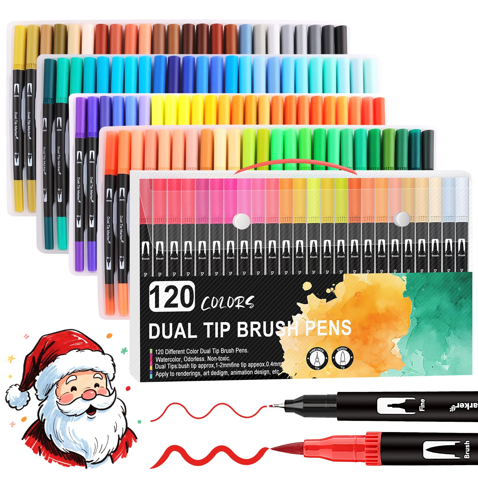 Funnasting Dual Tip Brush Pens - 120 Color Art Markers with Flexible Nylon Brush & Fineliner Tips for Colouring/Drawing/Sketching/Painting