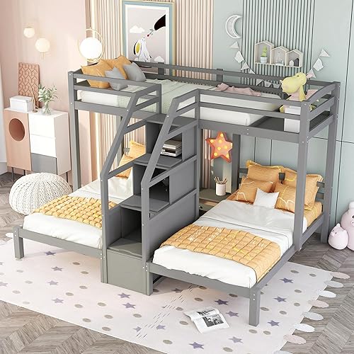 GAOWEI Triple Bunk Bed Twin Over Twin Twin Bunk Bed with