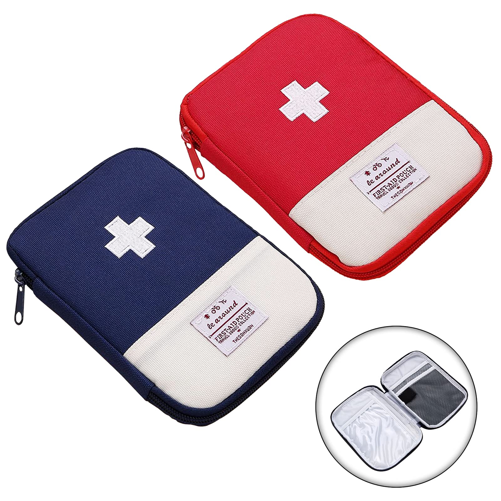 First Aid Kit 2pcs Travel Emergency Pouch Empty First Aid Bag Mini Portable Medical Bag Compact First Aid Kit Bag Perfect for Car Travel Home Workplace Camping Hiking Boating Outdoor Red Blue