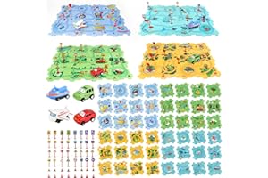 YOOYID Puzzle Racer Kids Car Track Set, Kids Toys Boys 3-5, Toys for 2 3 4 5 6 Year Old Boys, Toys for Ages 2-4, Montessori Toys for 3+ Year Old, Fat Brain Toys(100Pcs, 4 Themes)