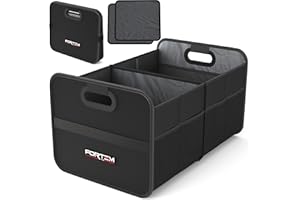 FORTEM Car Trunk Organizer, Collapsible Two Compartment Organizer, Foldable SUV & Truck Storage for Car Accessories for Women Men, Non Slip Bottom, Sturdy Side Walls, Strong Handles, 45L