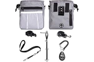 D-BUY 4-in-1 Dog Training Set, Puppy Training Treats- Dog Treat Training Pouch, Bark Control Whistle, Dog Doorbells, Dog Clicker, Ideal Gift for First Time Pet Owners, Training Dog Owners (Gray)