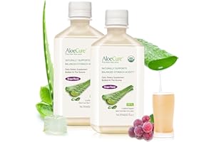 AloeCure USDA Organic Aloe Vera Juice Grape Flavor, Made Within 12 Hours of Harvest - Pure Aloe Vera Digestive & Immune Health Supplement, Helps Maintain Balanced Stomach Acidity, 16.7oz x 2 Btls