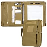 Kosibate Tactical Padfolio Portfolio Binder with Zipper and 25 Sheets of Letter Size Paper,Notebook Cover,Tactical Notebook with Zippered for Folders,Detachable 3-Ring Binder(A4,Khaki,13.5X 11.5Inch)
