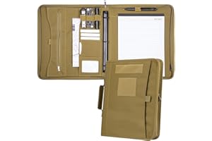 Kosibate Tactical Padfolio Portfolio Binder with Zipper and 25 Sheets of Letter Size Paper,Notebook Cover,Tactical Notebook with Zippered for Folders,Detachable 3-Ring Binder(A4,Khaki,13.5X 11.5Inch)