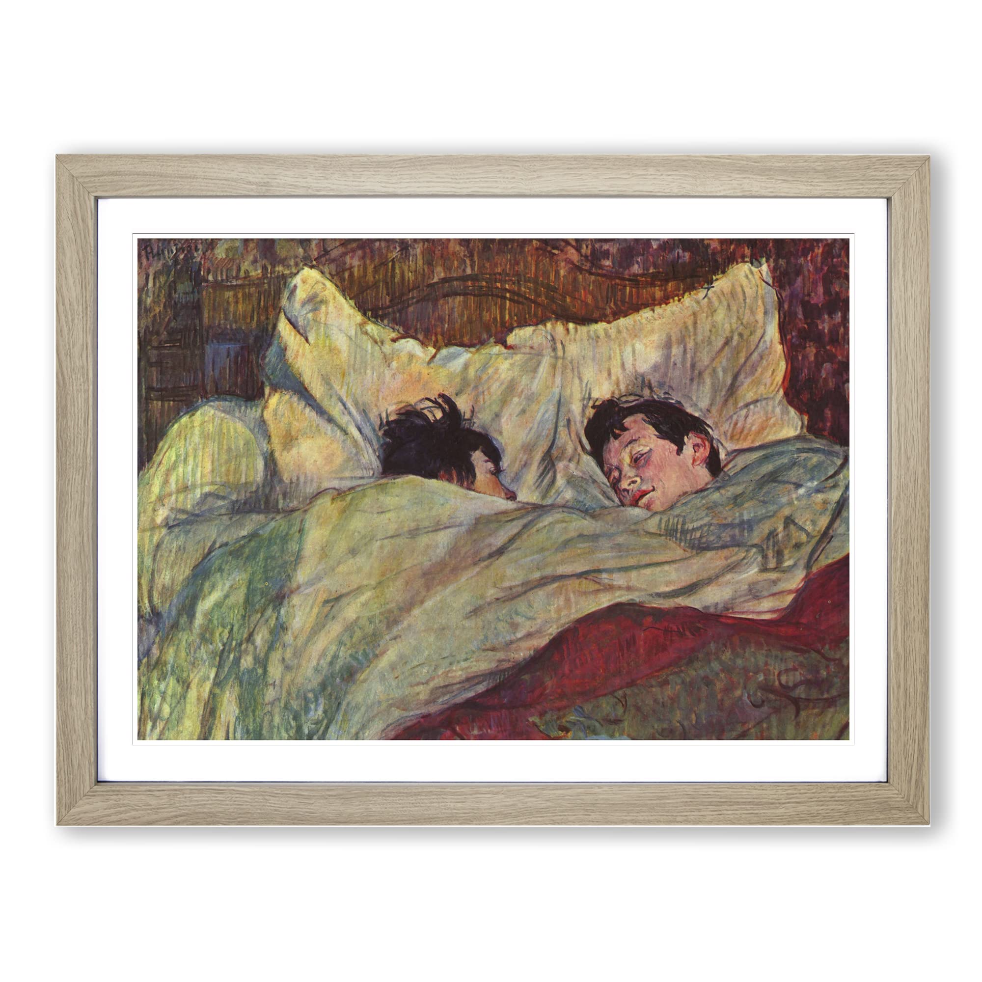 In Bed By Henri De Toulouse Lautrec Classic Painting Framed Print | A4 Oak Framed Wall Art | Ready to Hang | Classic Historical Picture | Living Room Bedroom Lounge Office