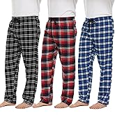 Pajama Pants for Men - 3 Pack Pajama Bottoms - Cotton Blend Flannel Plaid Lounge Pants, Comfortable PJ Pants