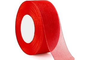 Jutieuo 1-1/2 Inch 50 Yards Red Christmas Ribbons, Sheer Organza Holiday Ribbons for Gift Wrapping, Wedding, Party, Flower Bouquet, DIY Craft