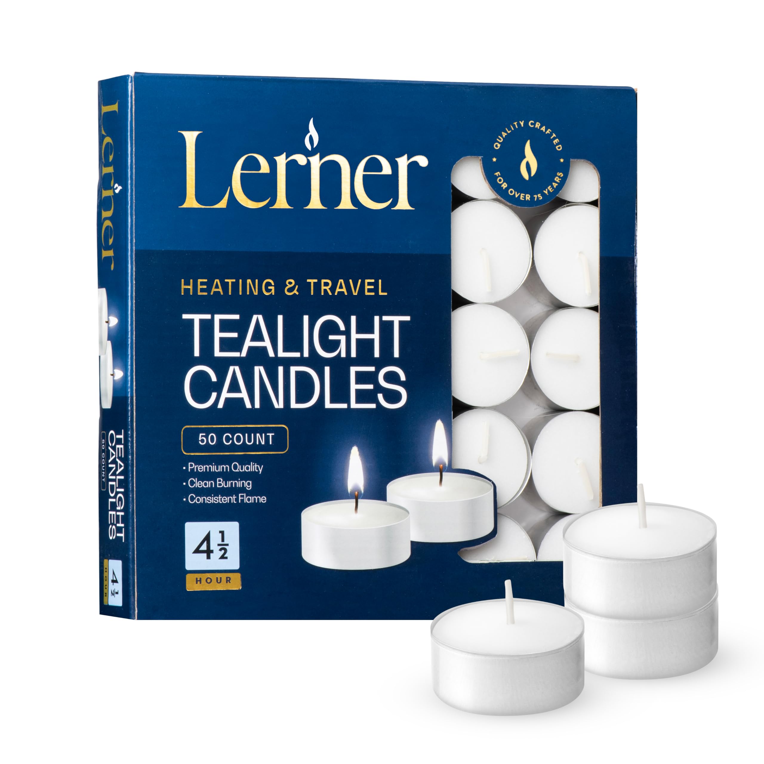 Photo 1 of Lerner Tealight Candles, 50 Count| 4.5 Hours Long-Burning White Tea Light Candles| Non-Toxic, Smokeless & Soot-Free Tea Light Warmer Candles | Unscented Party, Décor, Shabbat Tea Candles