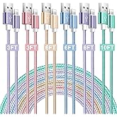 Phone Charger Cable,Apple MFi Certified 6Pack 3/3/6/6/6/10ft Phone Lightning Cable USB A Cable Nylon Braided Compatible with
