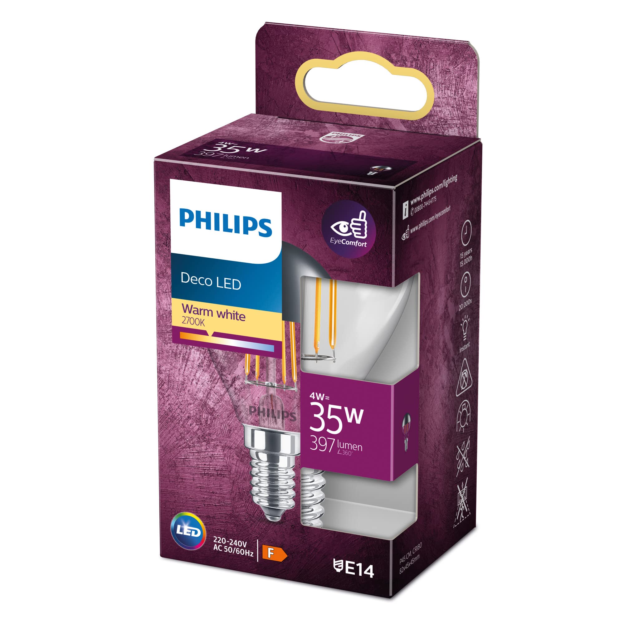 Philips LED Premium Classic Mirror Crown Light Bulb [E14 Small Edison Screw] 4W - 35W Equivalent, Warm White (2700K), Non-Dimmable