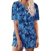 Ekouaer Pajamas Set for Women Short Sleeve Lounge Set 2 Piece Loungewear PJs Soft Cute Lightweight Sleepwear