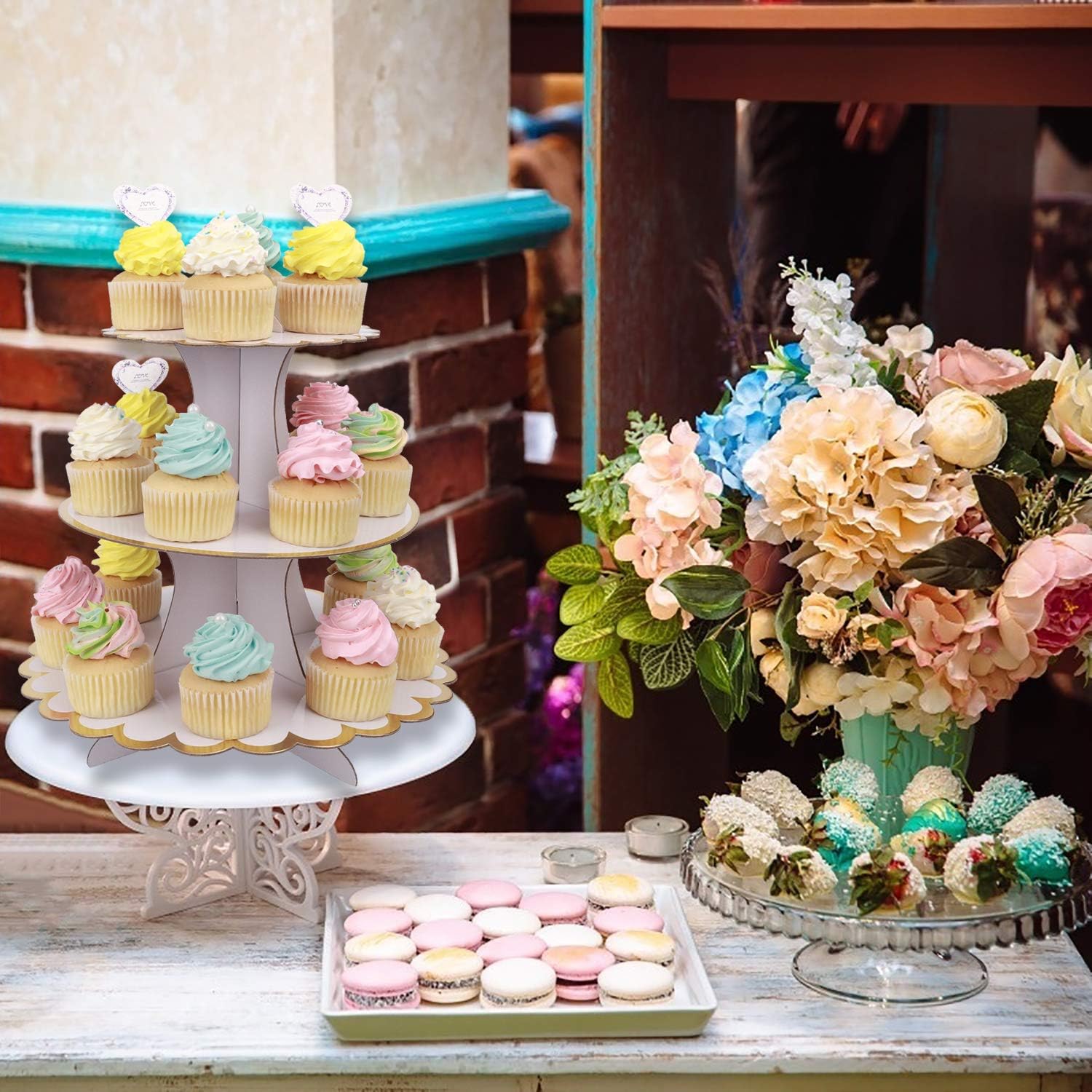 Cupcake Stand 3 Tier Cupcake Dessert Holder Cardboard Round Tower for Kids Baby Girls Themed Party Birthday Party - Image 4