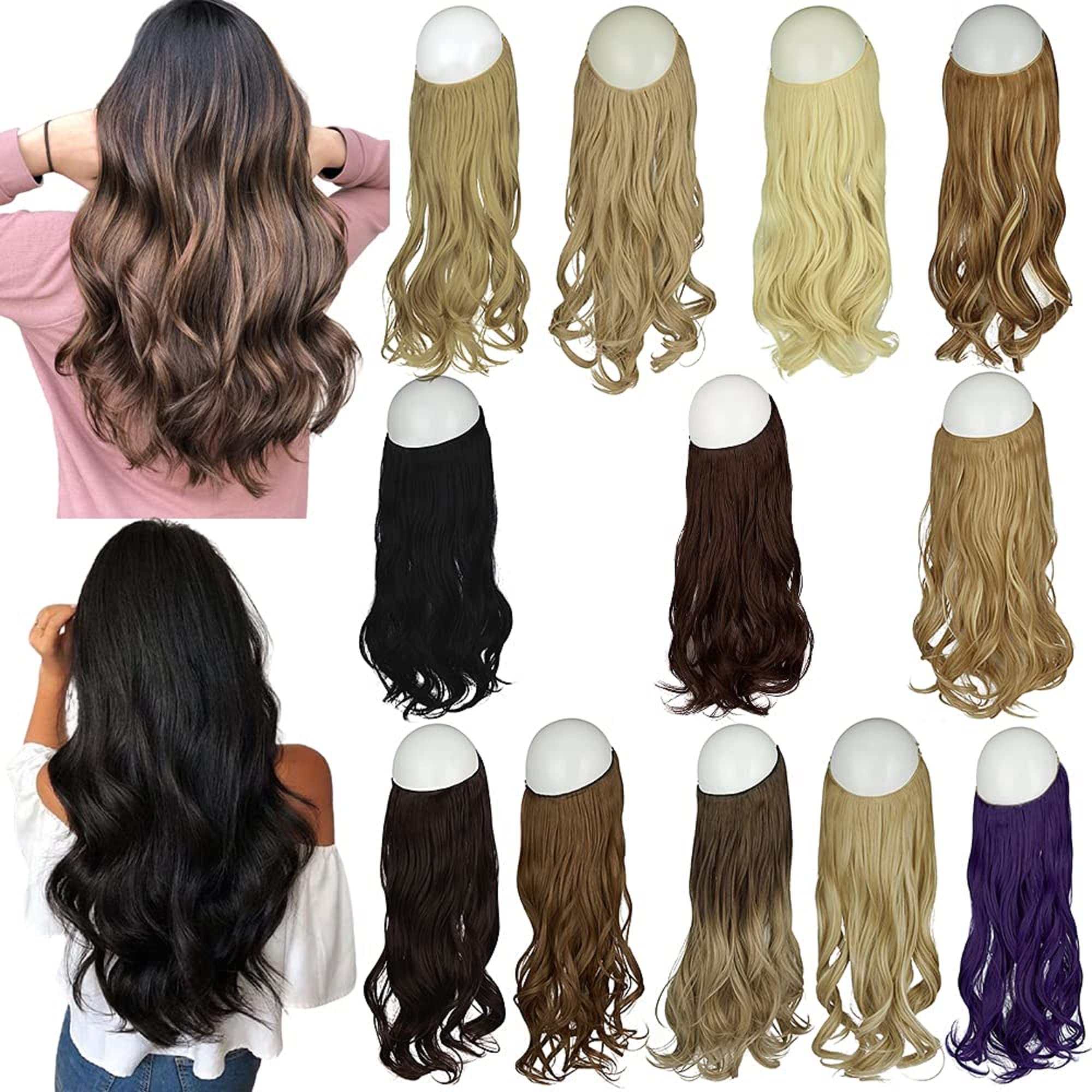 20" Halo Hair Extensions Invisible Secret Wire Hair Extensions One Piece Curly Wavy Hair Extension Synthetic Hairpieces for Women (Ash Blonde)