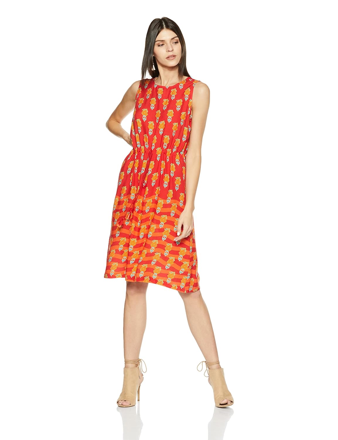 global desi women's a-line knee long dress