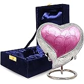 NORSE'S TRADECRAFT Heart Mini Urn for Ashes Adult Male, Female | Memorial Gifts with Velvet Box & Stand l Handcrafted Cremation Urns for Human Ashes, Pets | Pink Heart with Floral Border - 3 cu in