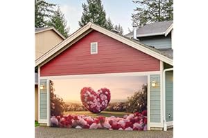 FRJINIE Happy Valentine's Day Garage Door Banner, 6 x 13 ft Romantic Love Garage Door Banner, Large Pink Rose Backdrop Decoration for Wedding Anniversary (A-1)