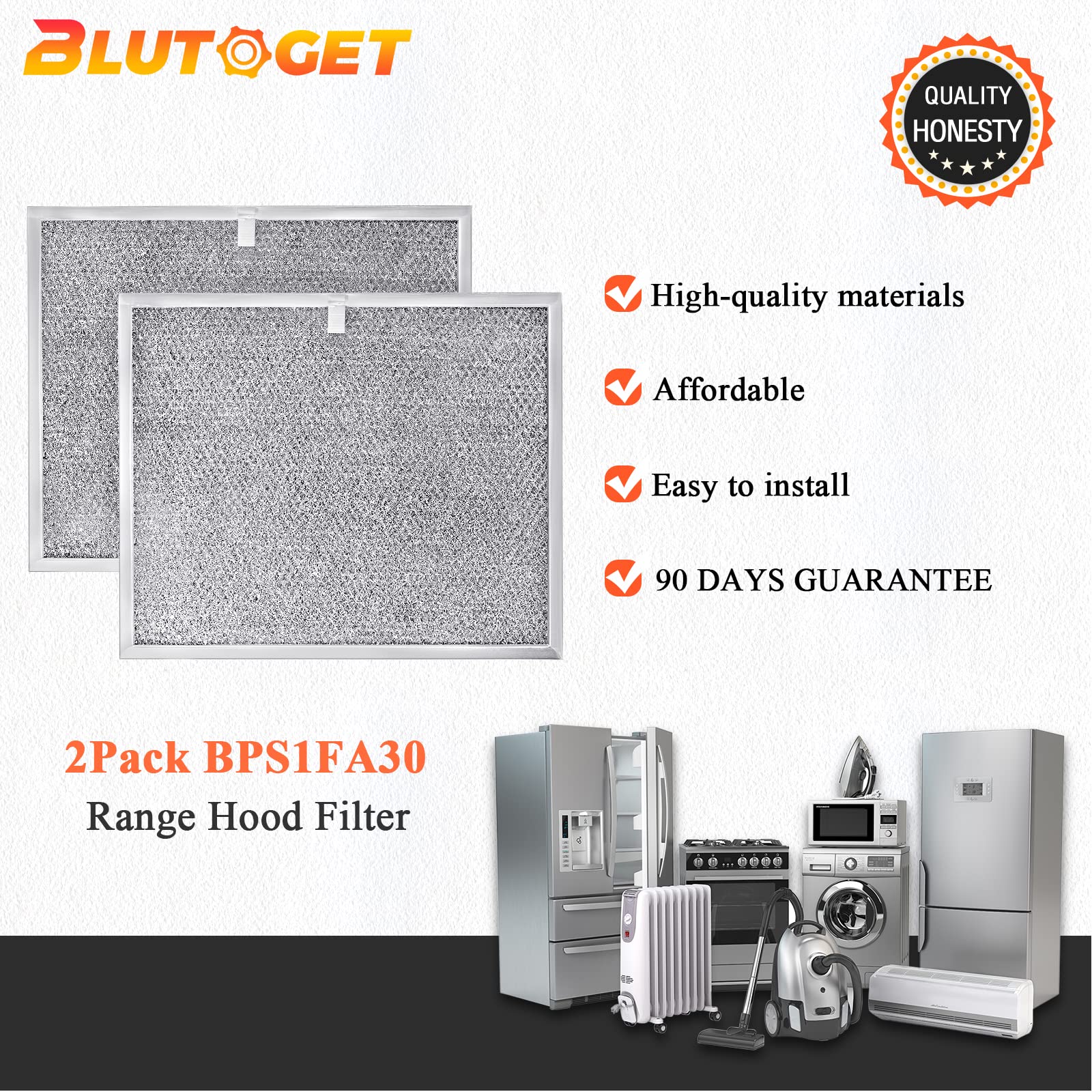 2025 UPDATE BPS1FA30 Range Hood Aluminum Filter 2 Pack by Blutoget - 11-3/4