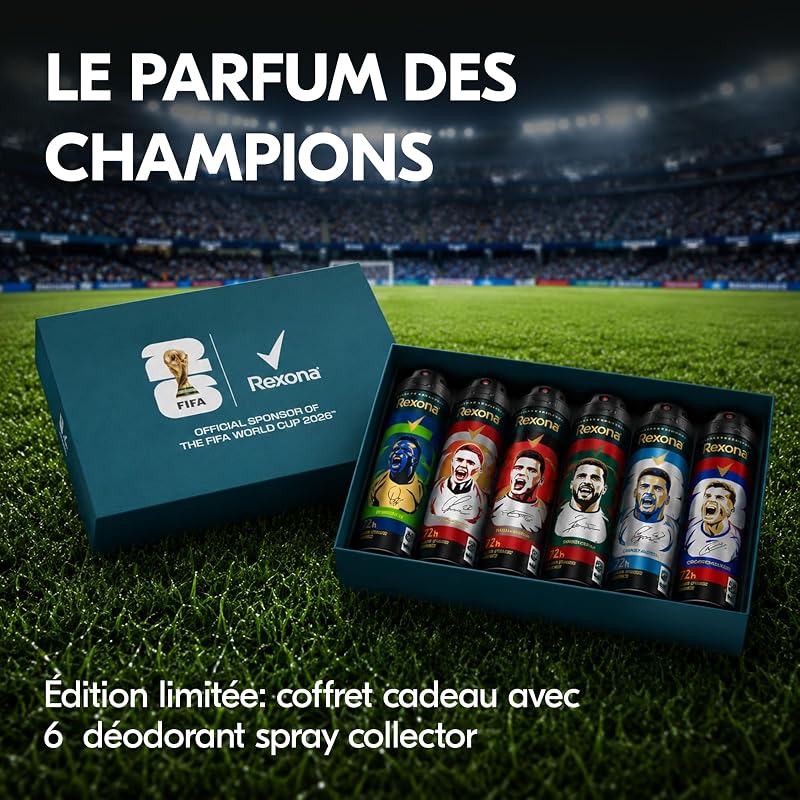 Coffret FIFA World Cup 2026TM Superstar Collection, Déodorants Spray Anti-transpirants Homme, Protection 72H Contre Transpiration & Odeurs, Idée Cadeau pour Fan, Invisible Ice Fresh, 6 x 150ml