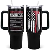 ZNYYZYBA Firefighter Gifts for Men, Father's Day Gift Ideas, 40 oz Firefighter Tumbler with Handle and Straw, Reusable Stainless Steel Coffee Mug with Leak Proof, Fireman Gifts for Men
