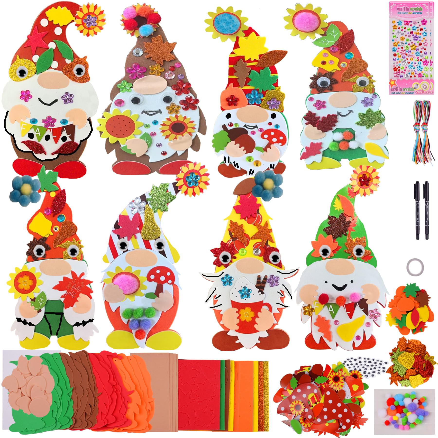 Photo 1 of 24 Sets Fall Gnome Crafts Kits for Kids,DIY Fall Harvest Gnomes Ornaments Decorations Art with Leaf Pumpkin Sunflower Foam Stickers Arts for Kids Autumn Classroom Thanksgiving Activity Project