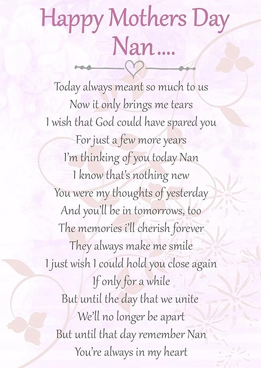 Happy Mothers Day Nan Memorial Graveside Poem Keepsake Card Includes
