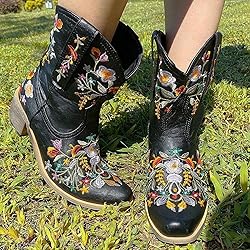 Hbeylia Cowboy Boots For Women Vintage Embroidery