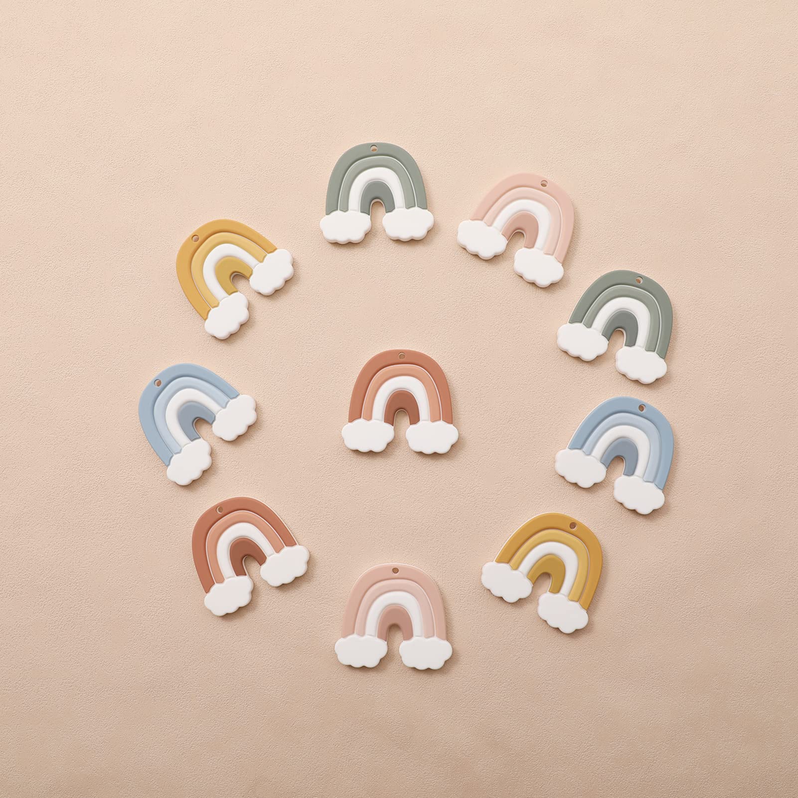 Teething Toys for Babies 0-6 Months Baby Teethers with Clip Silicone Baby Teether Toys for Boys and Girls Infant Teething Toys for Babies Rainbow Shape with Travel Case-Blush