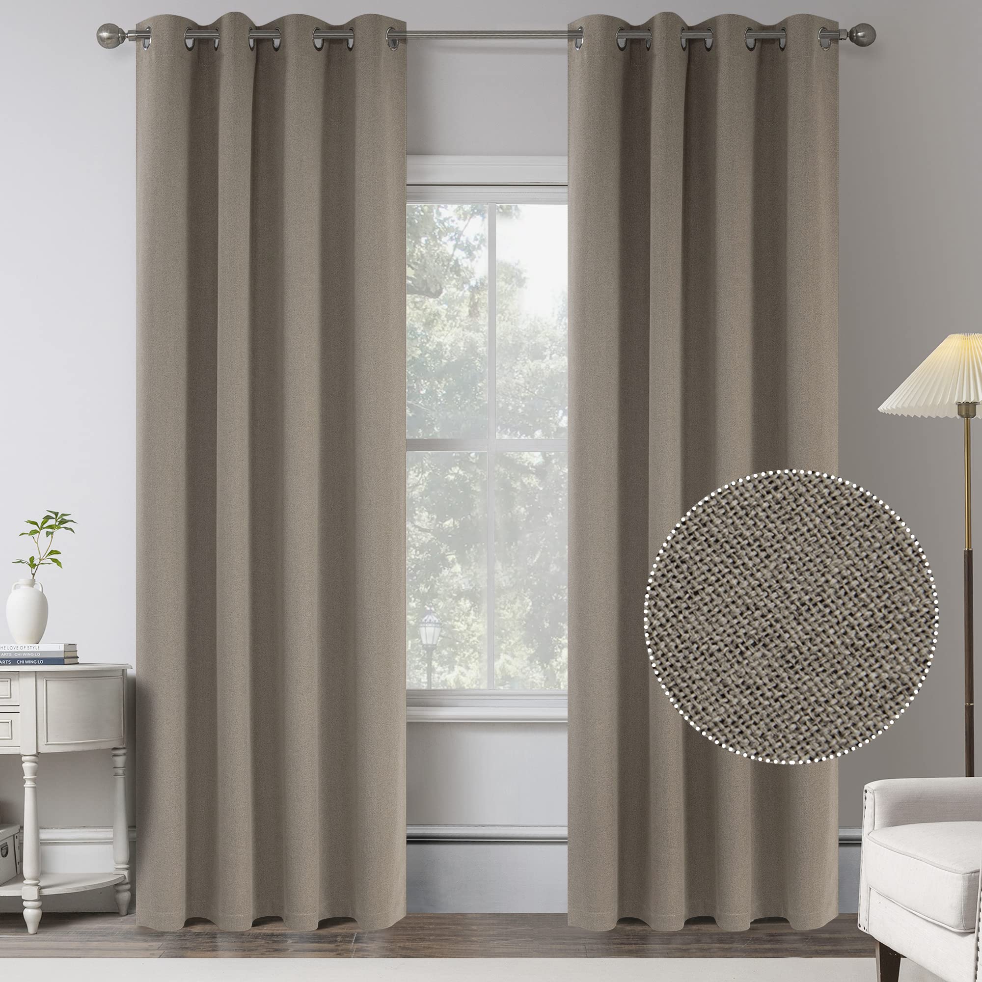Photo 1 of 2 Panels Taupe Burlap Faux Linen Textured Quality Curtains -100 Percent Blackout Curtains 84 Inches Long - Shabby Chic Curtain Drapes for Modern Farmhouse (Greige,2 Panels,W 52 x L 84 Inch Length)