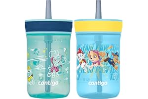 Contigo Leighton Kids Water Bottle, 2-Pack, 14oz, Paw Patrol, Spill-Proof, Dishwasher Safe Tumbler with Straw, Blue and Yellow