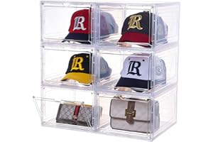 ATTELITE Hat Organizer for Baseball Caps,set of 6, Transparent Hat Storage Box, Hat Holder With Clear Magnetic Door, Stackable Hat Rack, Easy to Assemble Stylish Hat Display(13.5 "x 10.6" x 7.5 ")