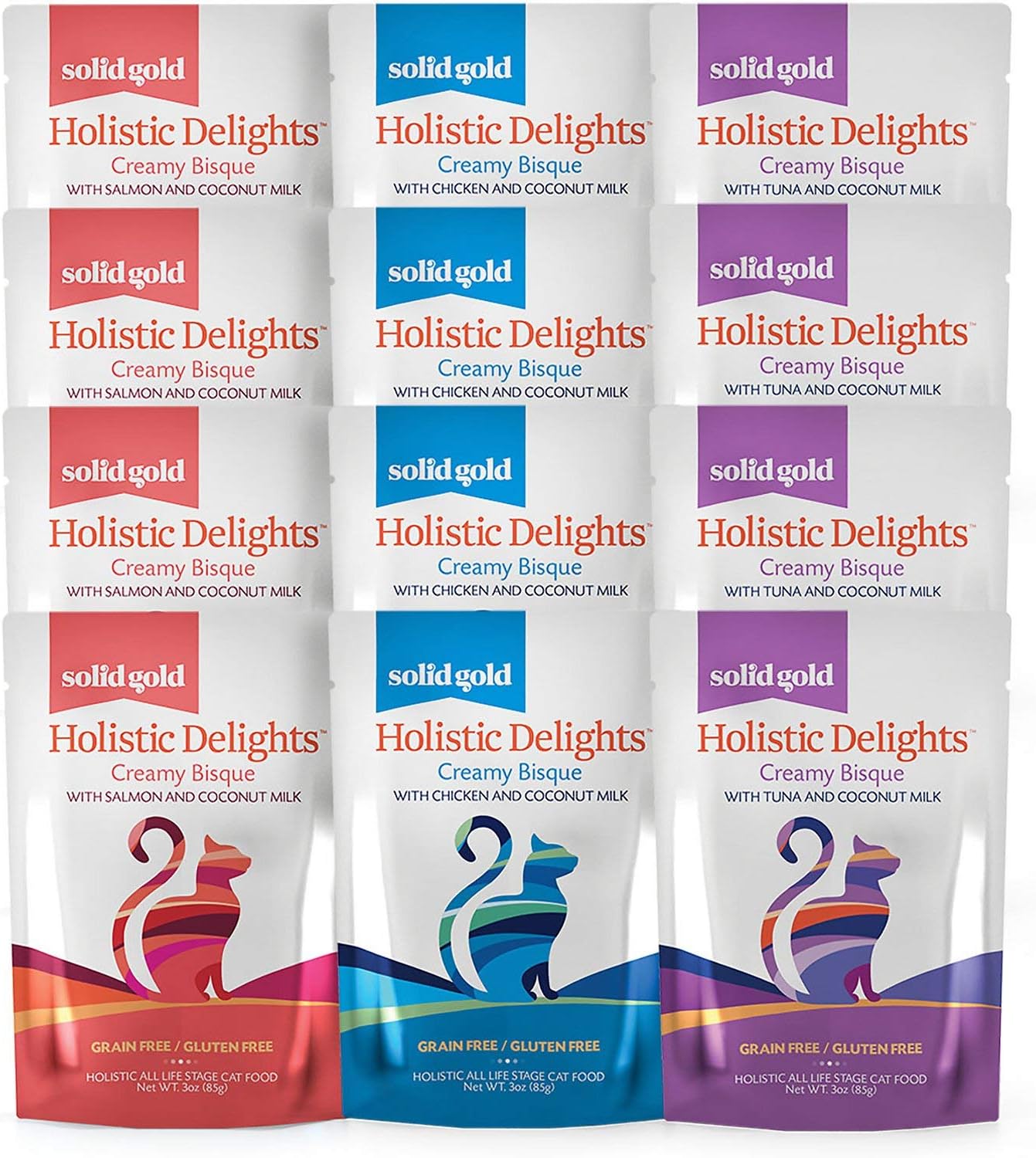 Solid Gold Holistic Delights Creamy Bisque Grain & Gluten-Free Variety Pack Wet Cat Food, case of 12, 3-oz pouches